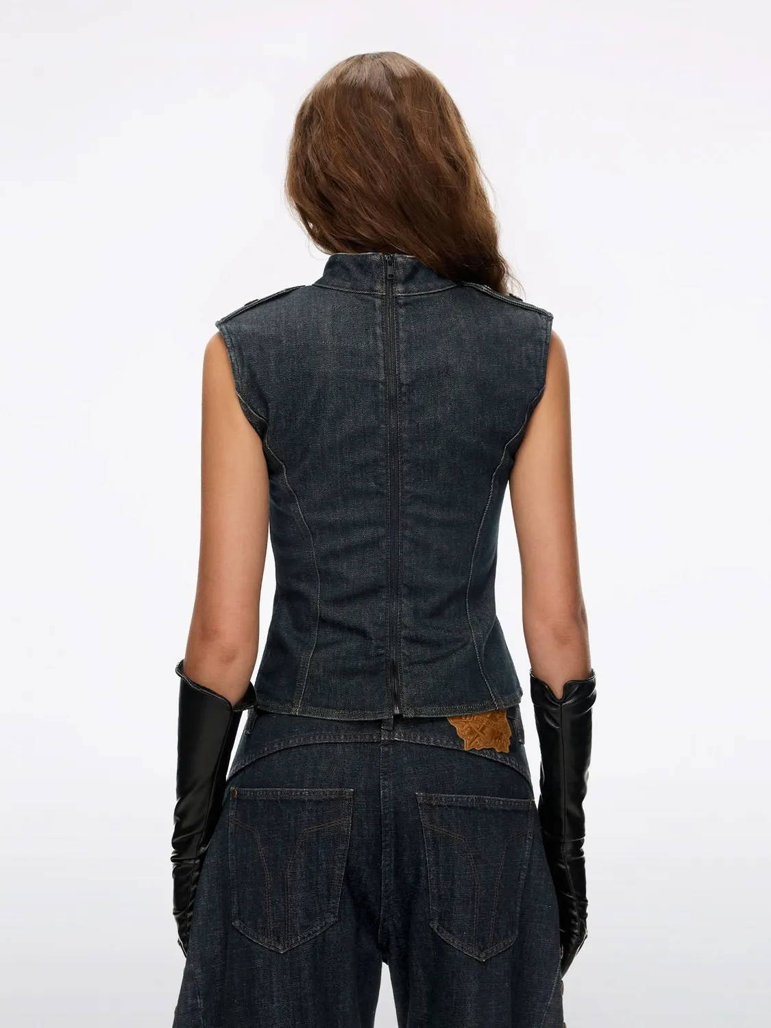 Miss Sixty Napoleon top denimblå ærmeløs