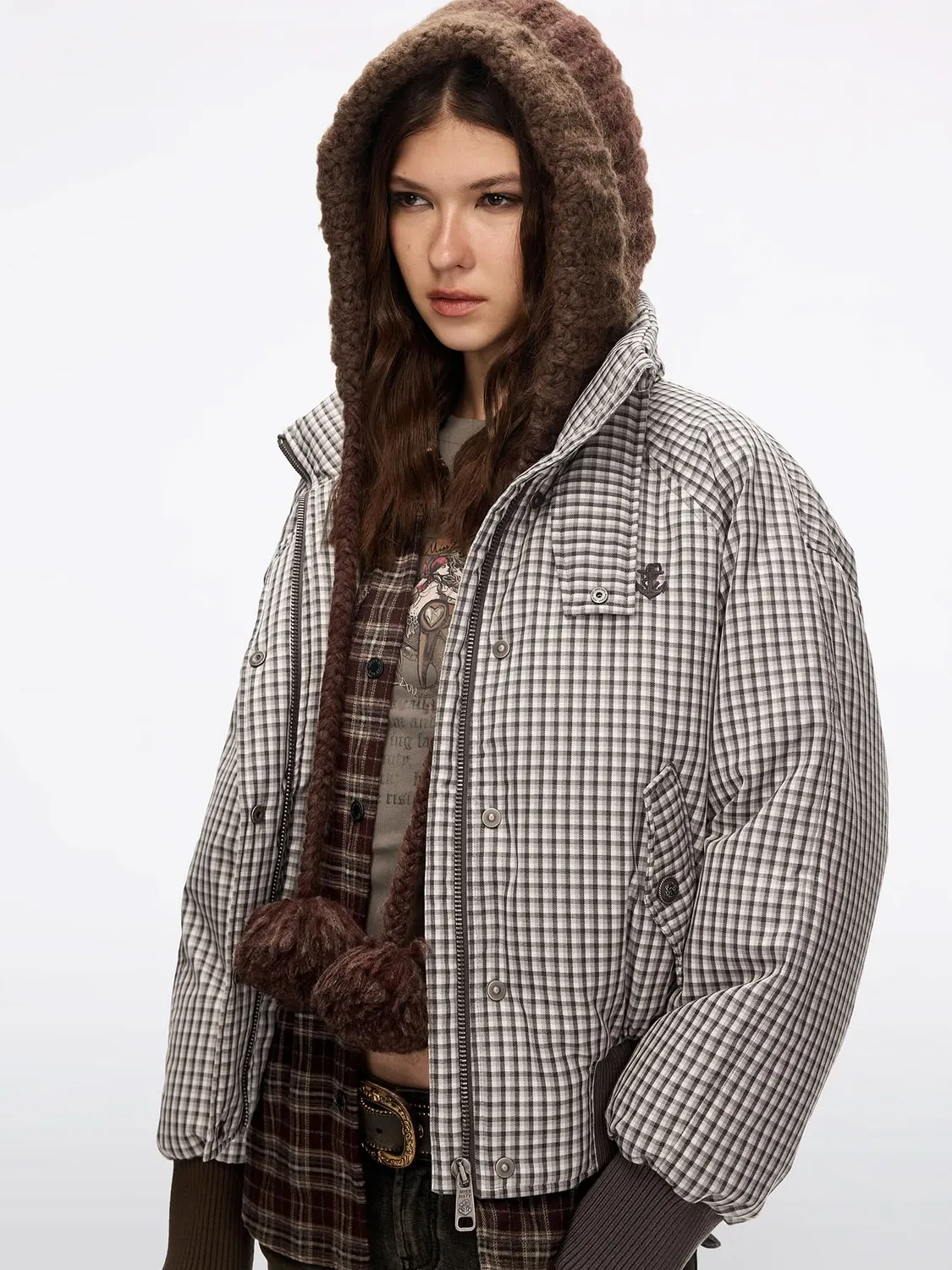 Miss Sixty Plaid dunjakke brunternet gåsedun
