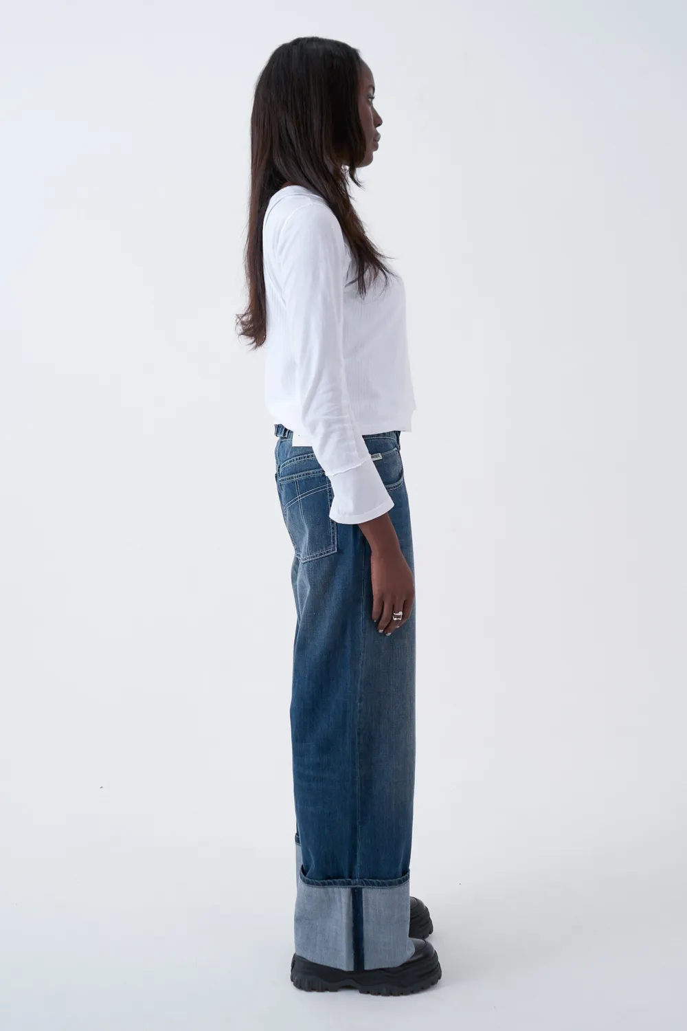 THE RAGGED PRIEST Turn Up Release jeans baggy mellemblå