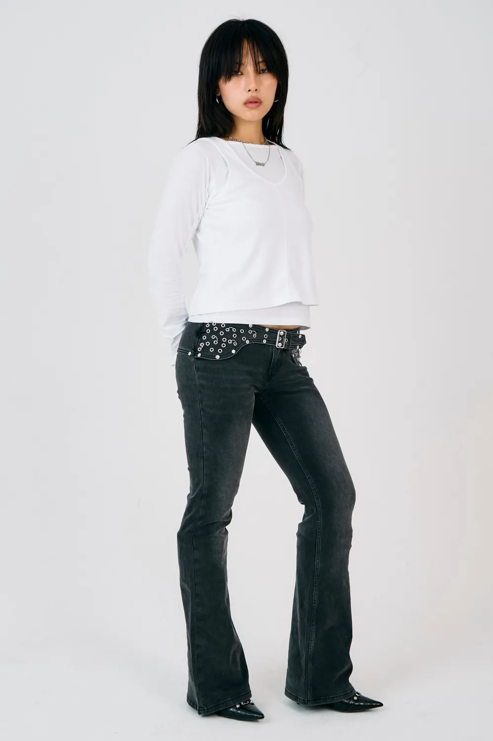 The Ragged Priest Charlotte Bootcut flare jeans sort bælte