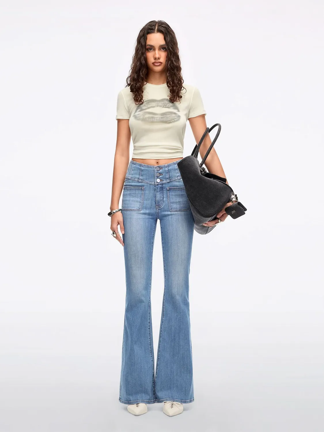 Miss Sixty Glenda Plus 5 flare jeans mellemblå høj talje