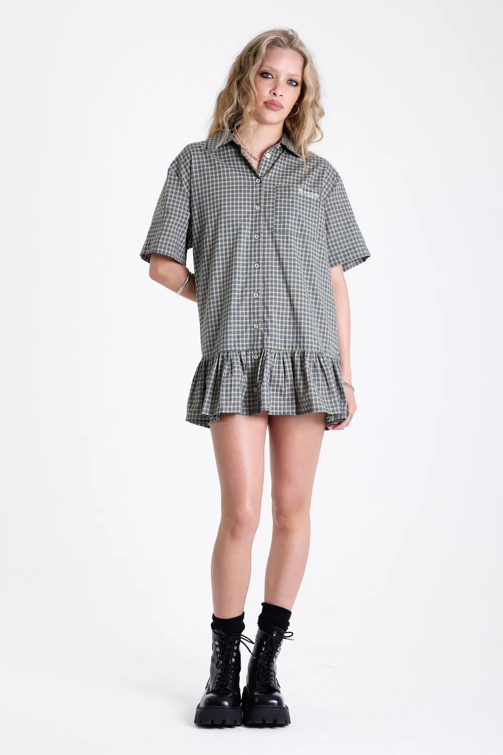 The Ragged Priest Drill Gingham Check drop waist minikjole ternet