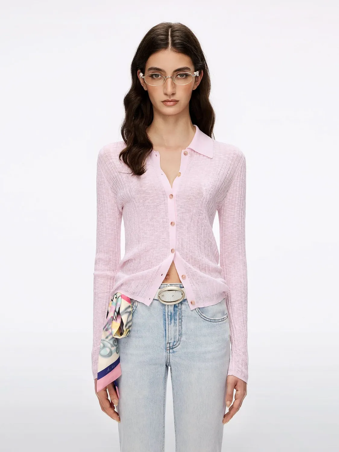 Miss Sixty Strikcardigan broderet sløjfe hvid cropped