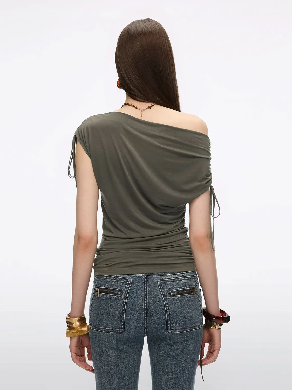 Miss Sixty Asymmetric Shoulder t-shirt army green snøre