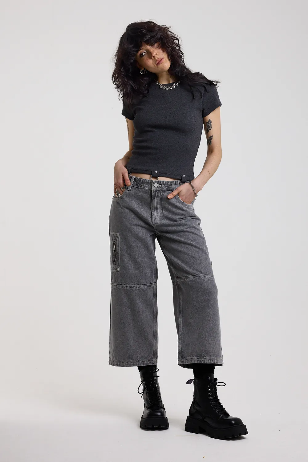 The Ragged Priest Rise Grey baggy jeans 24 grå cropped
