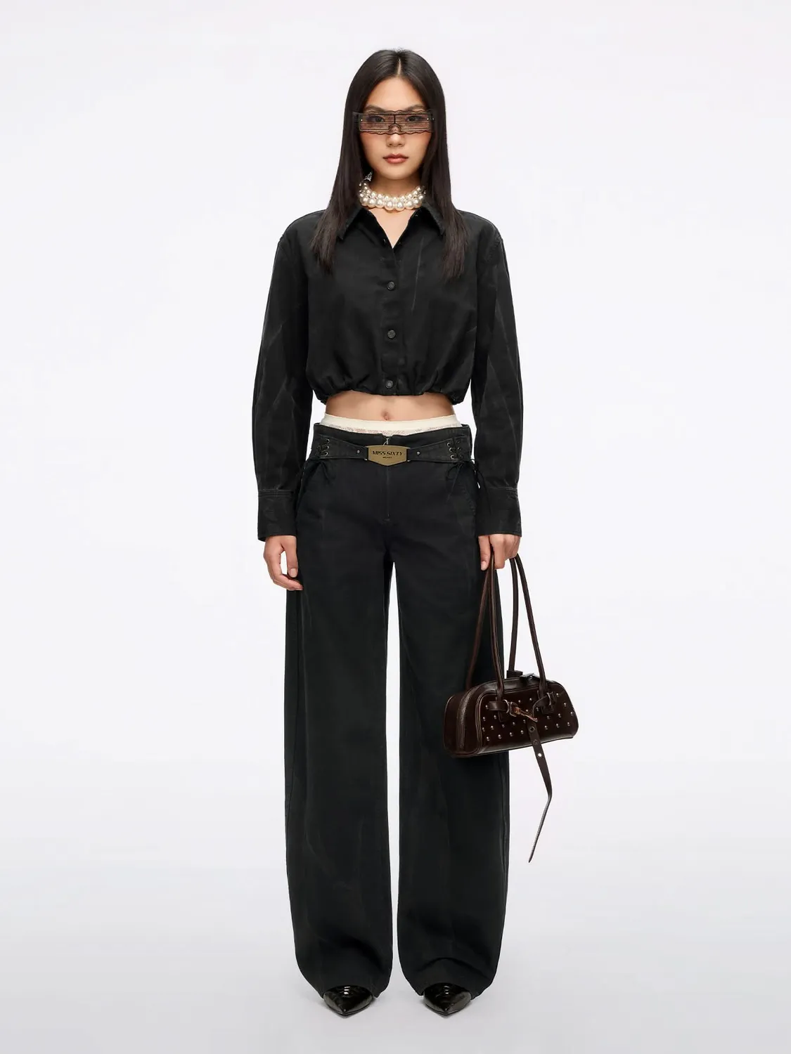 Miss Sixty distressed denimskjorte dark chocolate