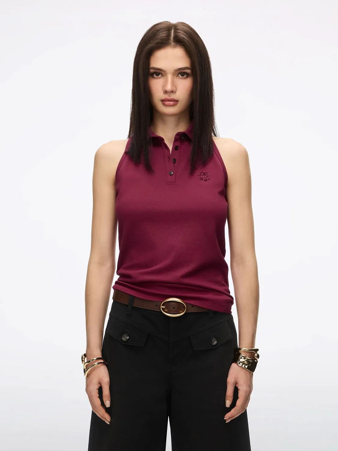 Miss Sixty Beaded Ærmeløs T-Shirt Mørkeblå med Perler