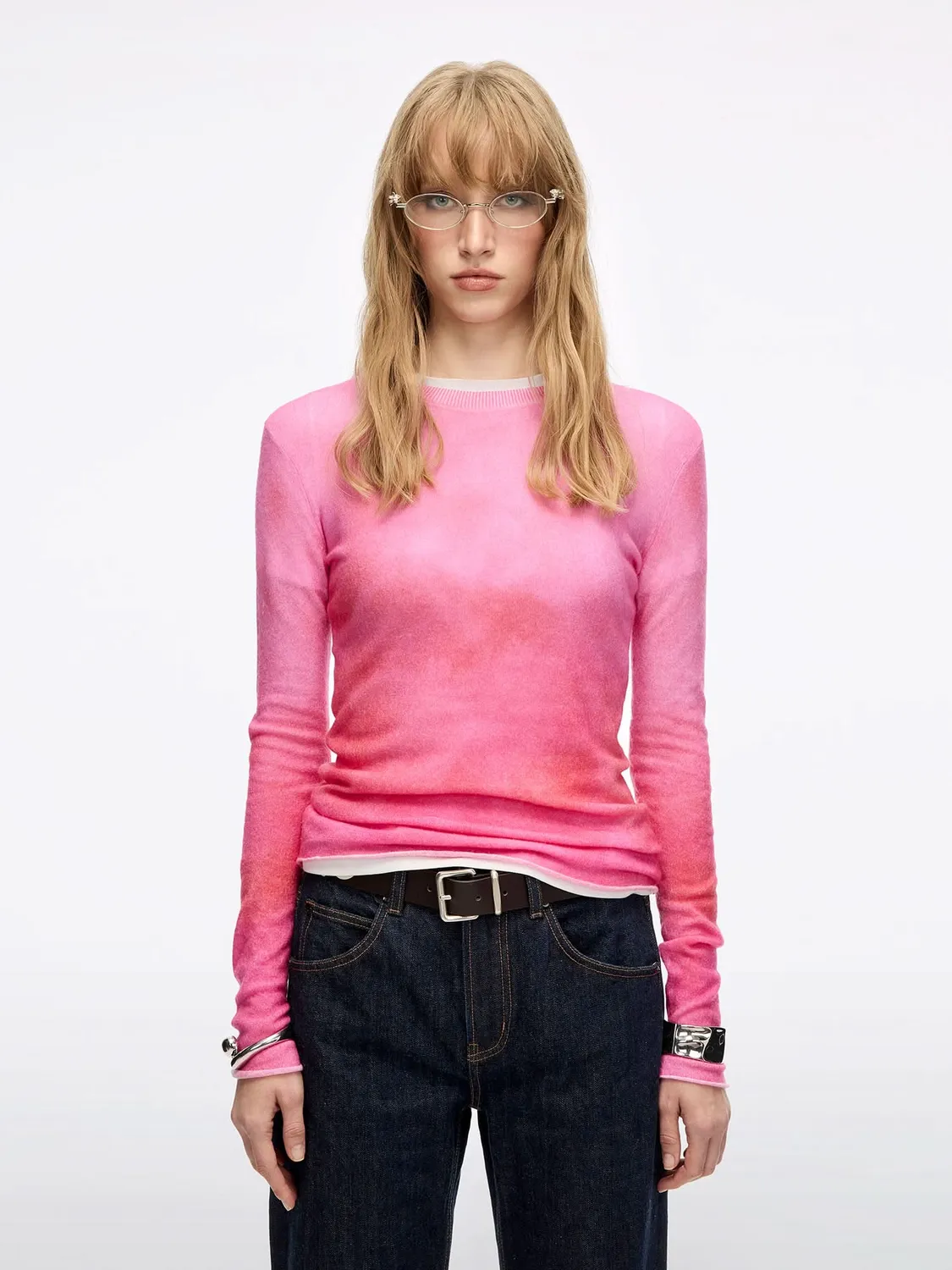 Miss Sixty gradient striktrøje uld lyseblå – cropped slim fit
