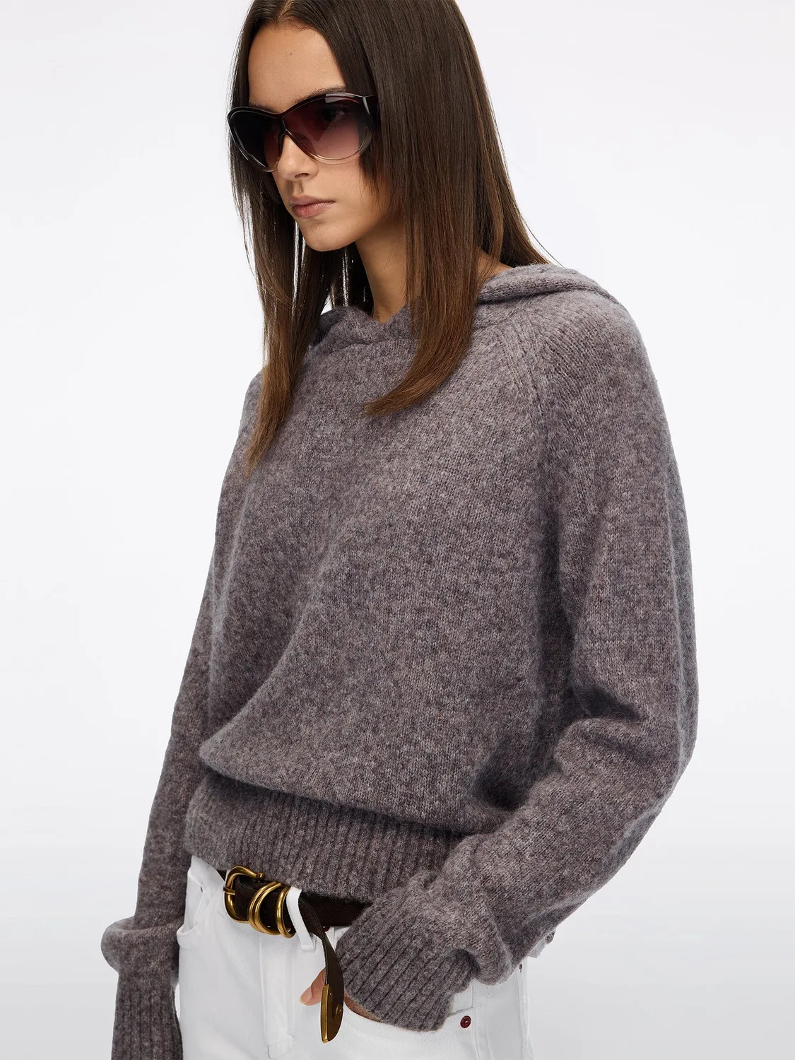 Miss Sixty Hooded Wool Knit Sweater strik grå alpakablanding