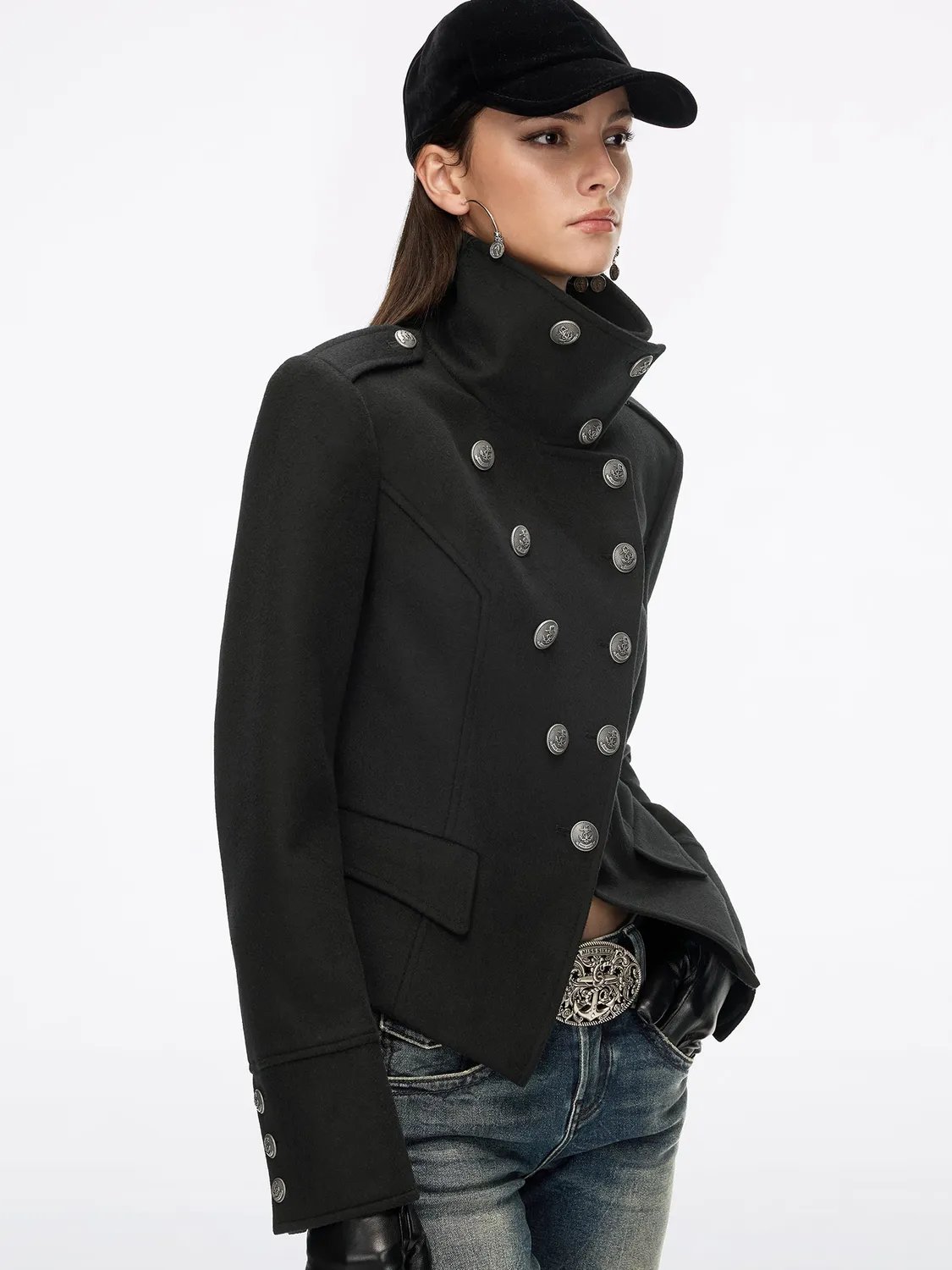 Miss Sixty dobbeltradet cashmere frakke sort