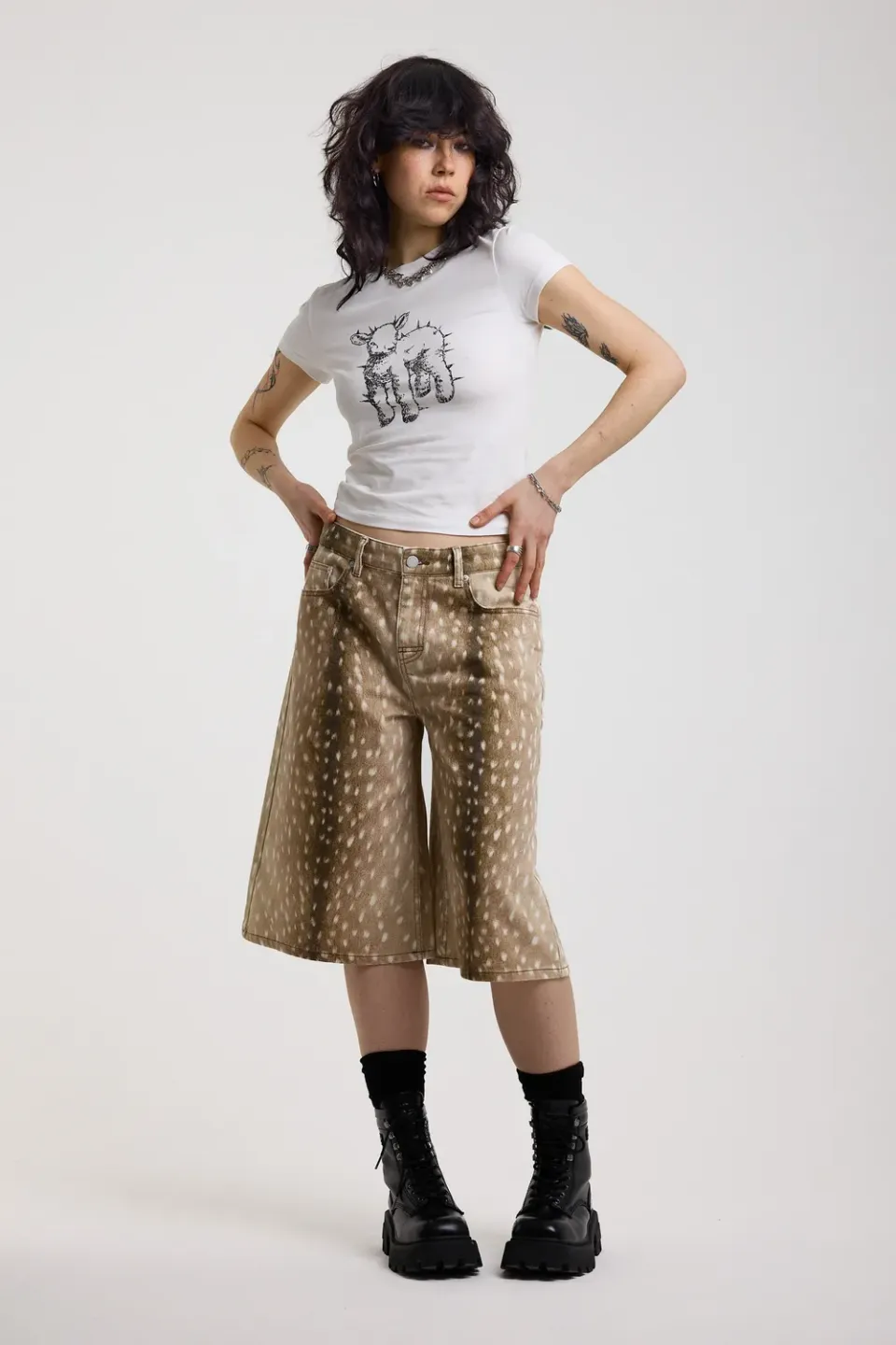 The Ragged Priest Doe denim shorts knælange med print
