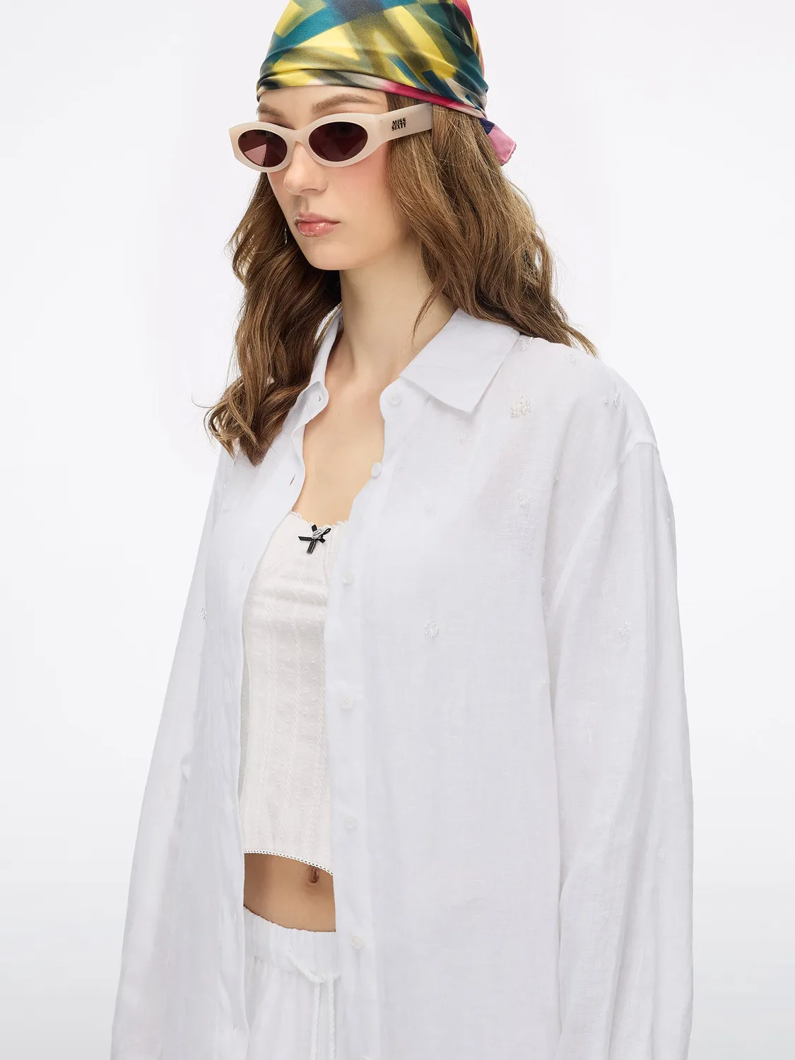Miss Sixty hørskjorte bright white perler løs