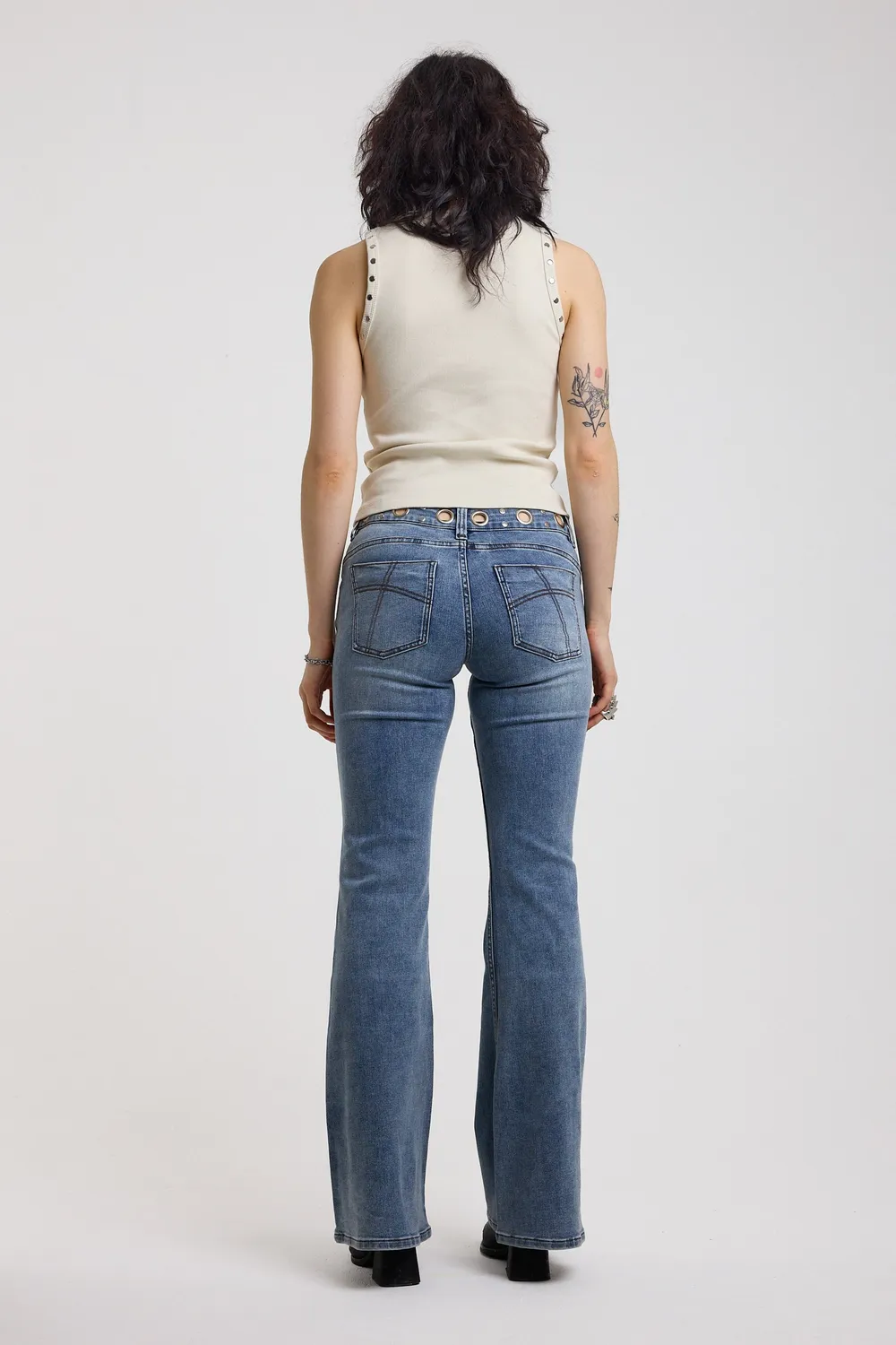 The Ragged Priest Grade Flare Jeans mid-blue lavtaljede