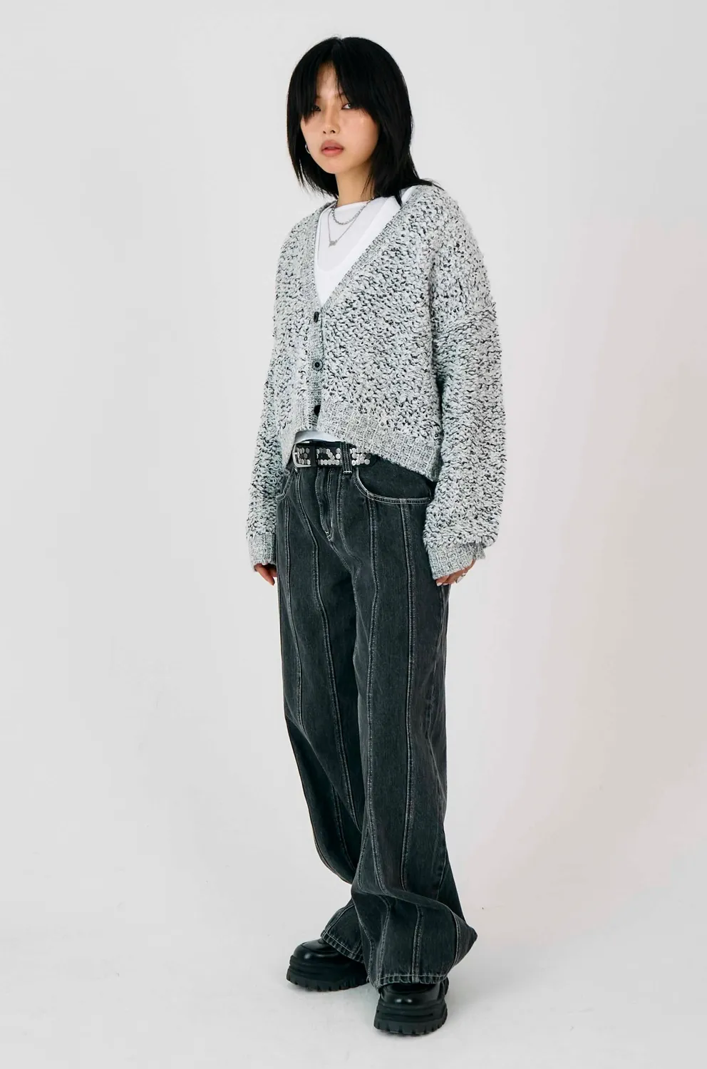 The Ragged Priest Rodeo boucle cardigan grå sort