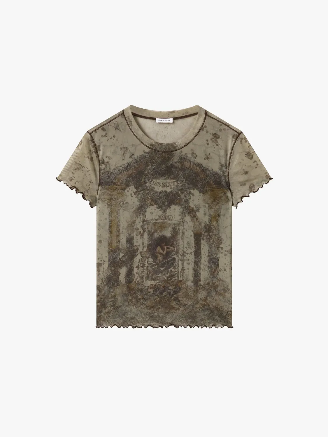 Miss Sixty Distressed Graphic T-shirt armygrøn mesh