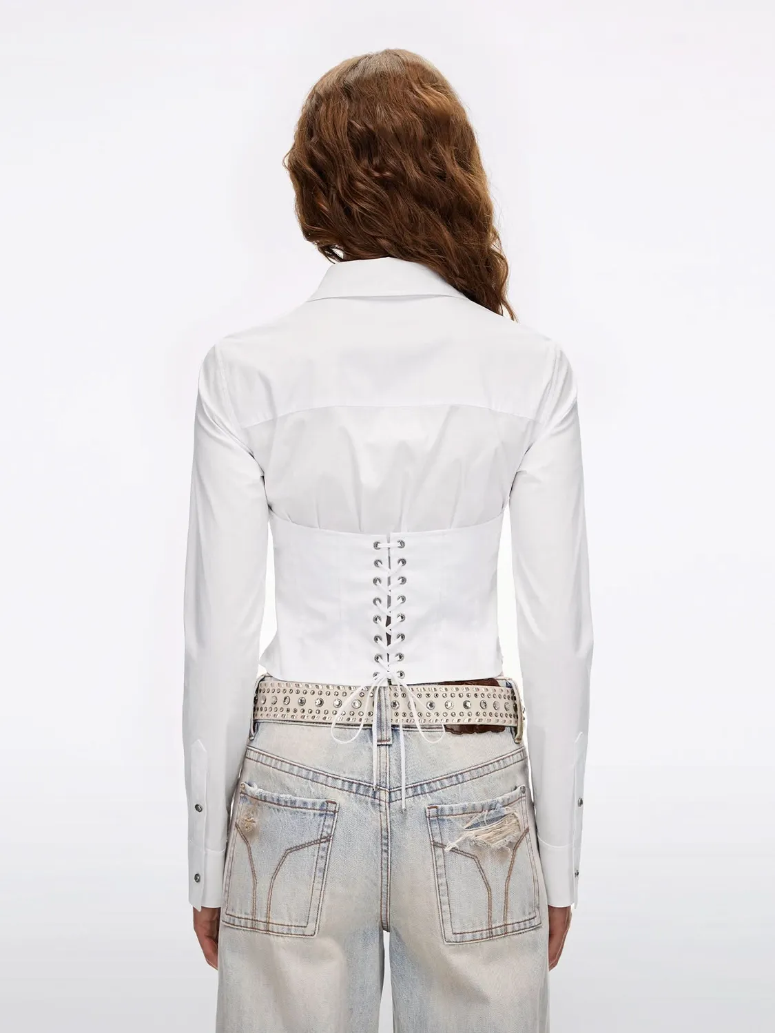 Miss Sixty Lace-Up Skjorte Hvid Cropped med Snøre