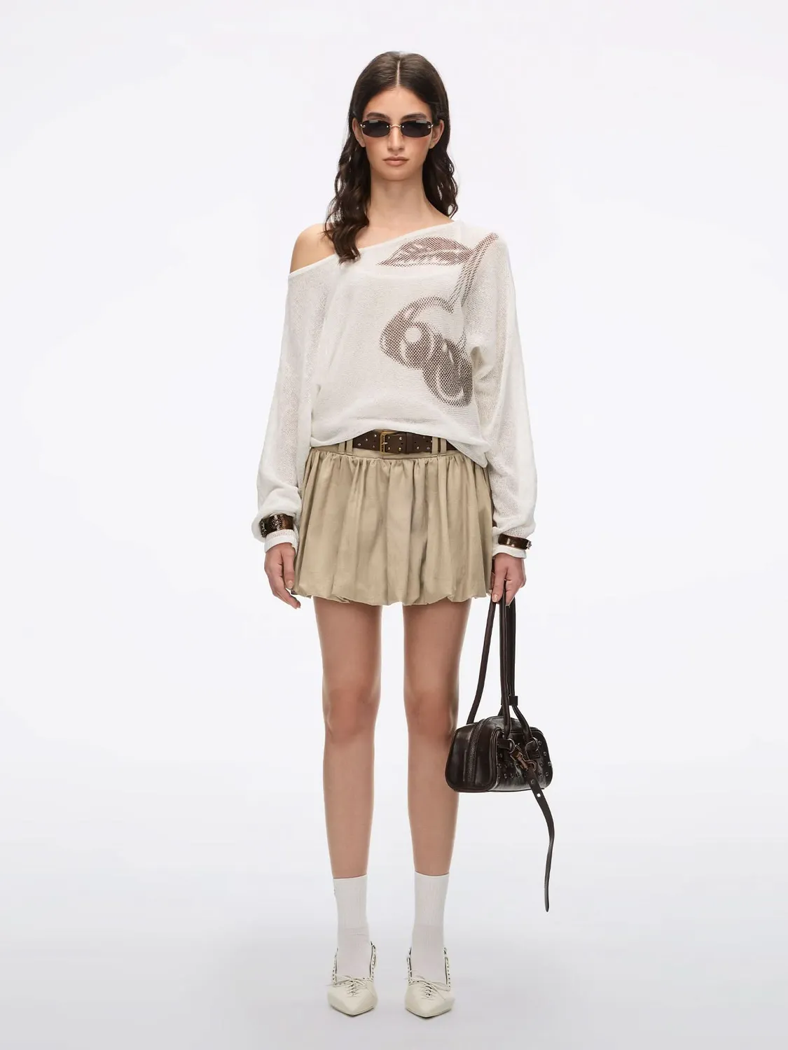 Miss Sixty Layered Logo Knit Top strikbluse offwhite