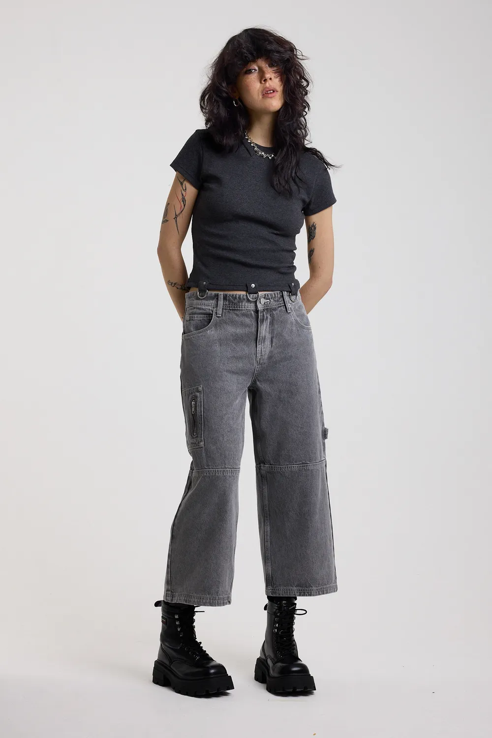 The Ragged Priest Rise Grey baggy jeans 24 grå cropped