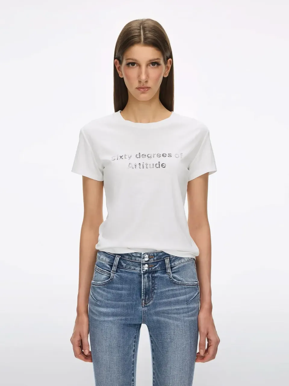 Miss Sixty Printed t-shirt hvid slim-fit hør bomuld