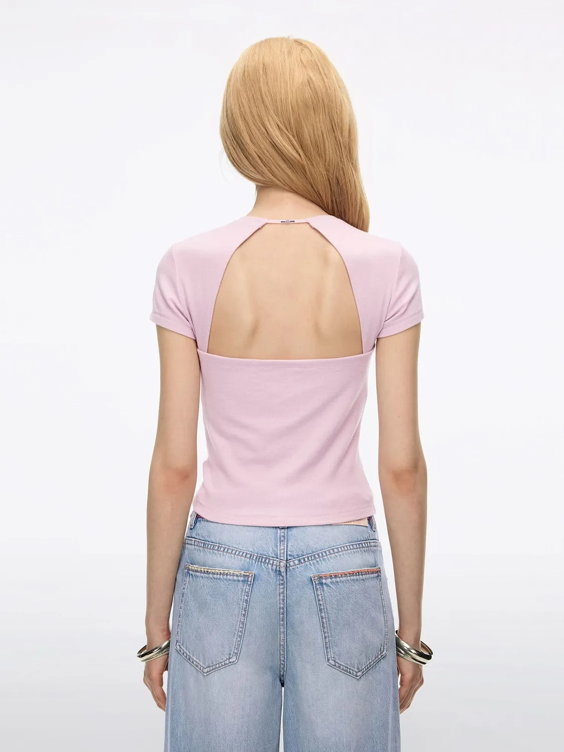 Miss Sixty cropped t-shirt baby pink rygudskæring