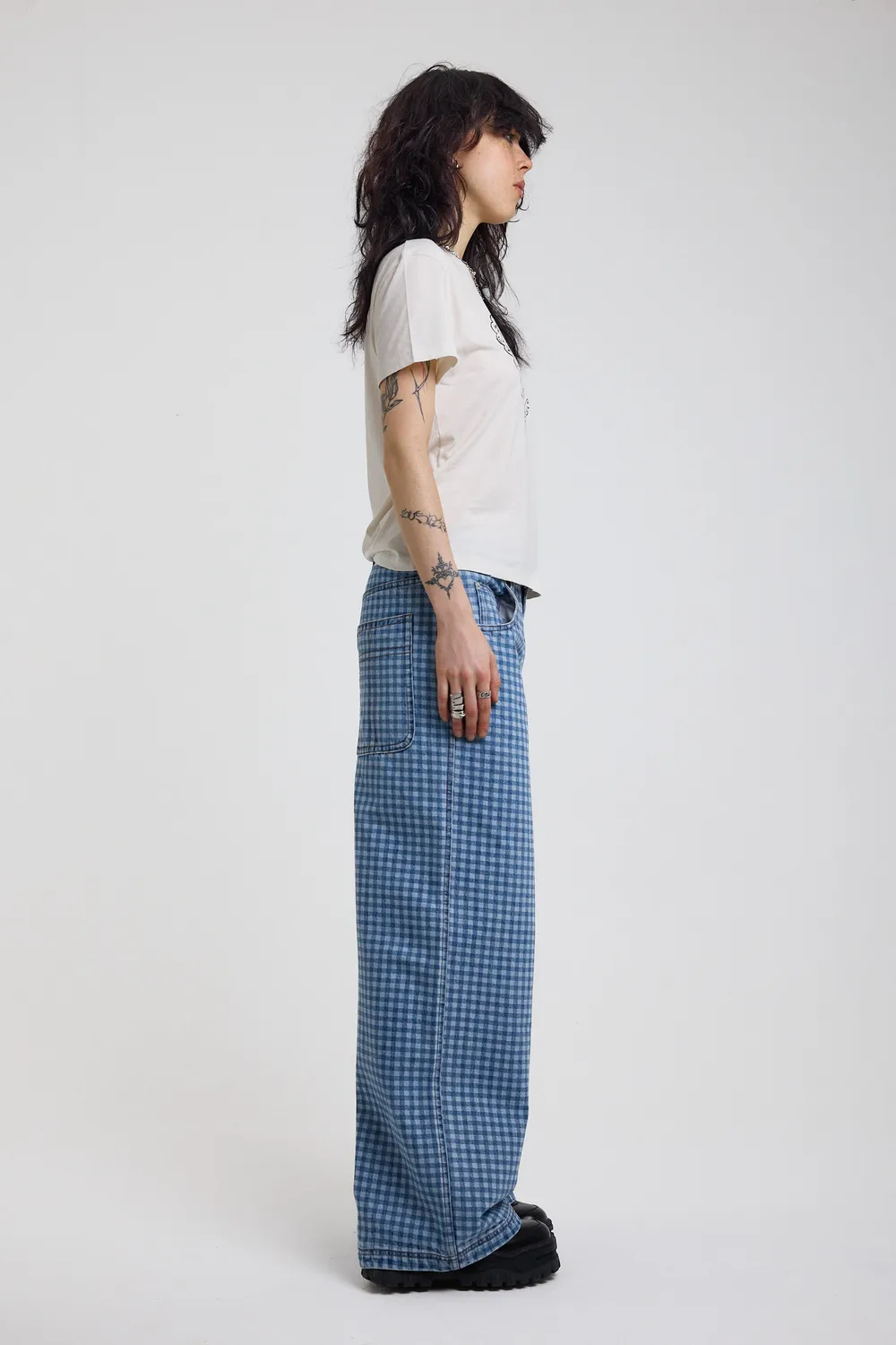 THE RAGGED PRIEST Wilder Super Baggy jeans gingham tern
