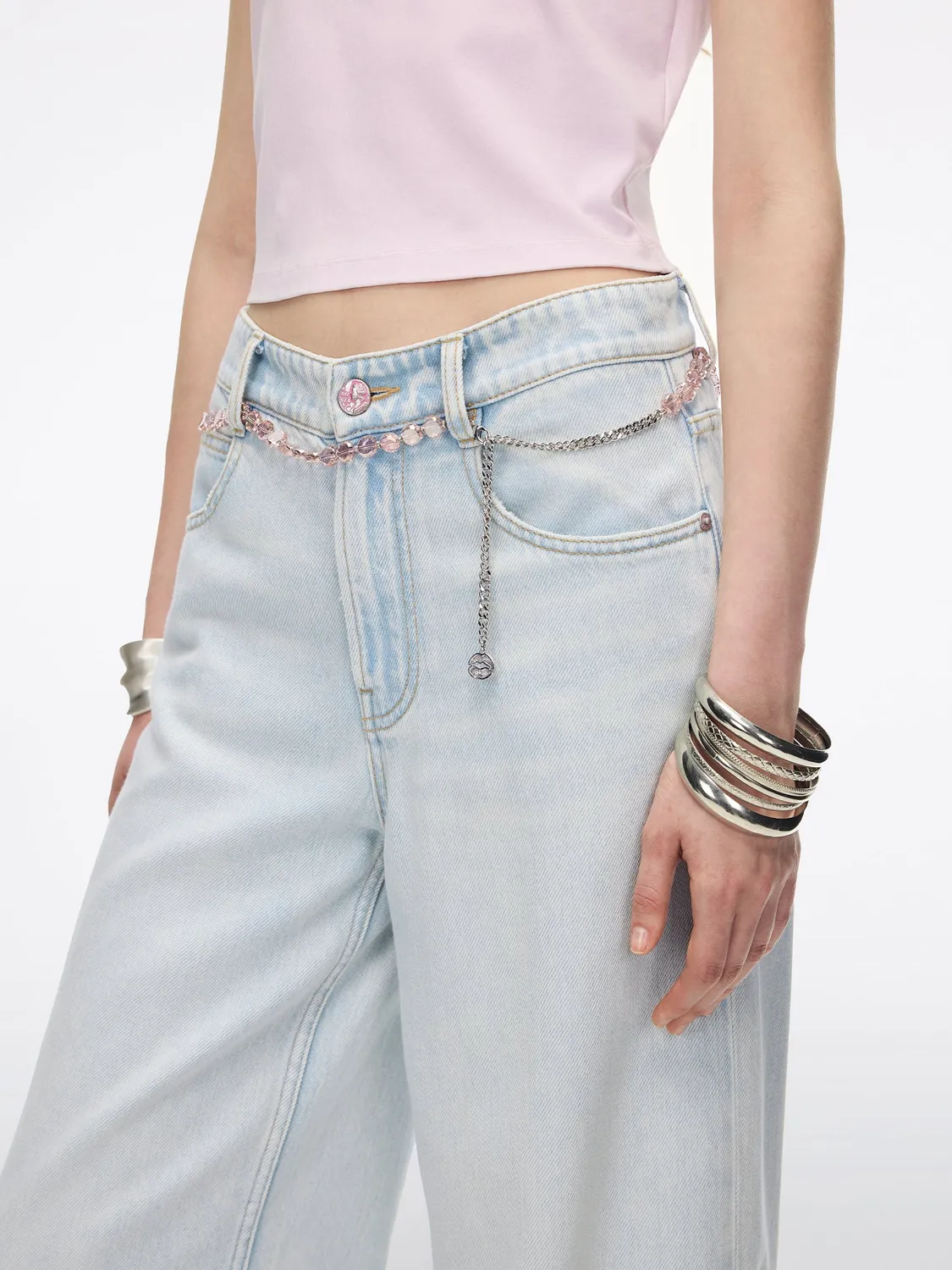 Miss Sixty straight jeans lyseblå med taljekæde stretch