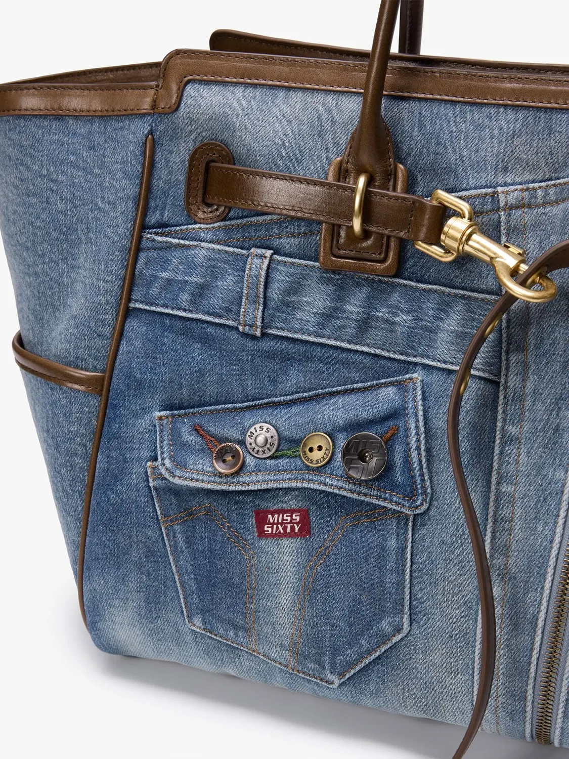 Miss Sixty tote bag blå denim patchwork læder