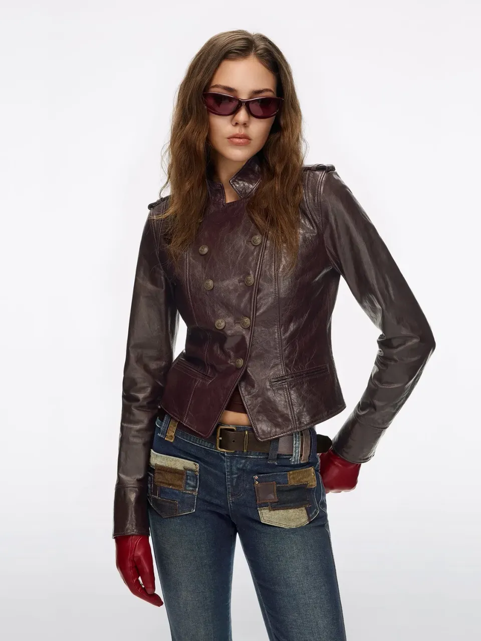 Miss Sixty Stand-Collar Biker læderjakke vinrød