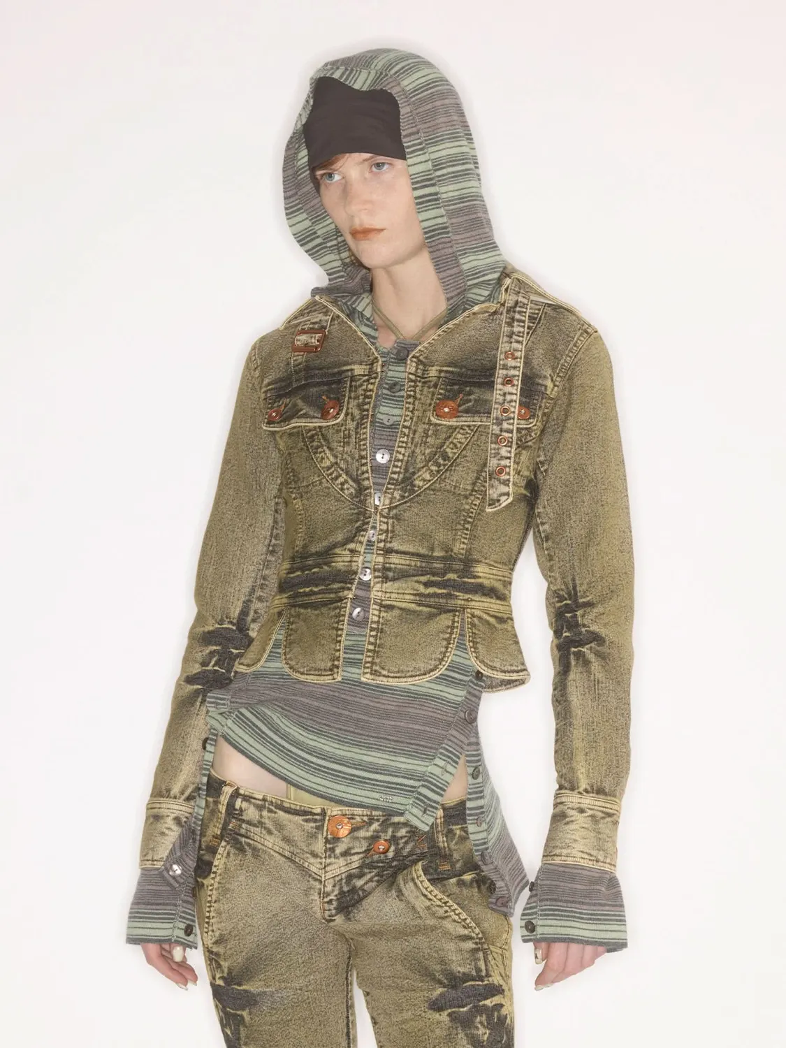 Miss Sixty KNWLS tie-dye denimjakke olivengrøn