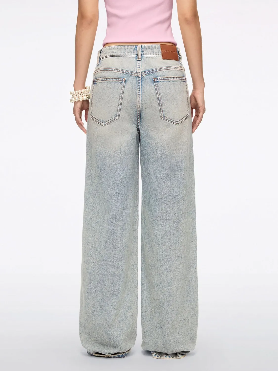 Miss Sixty straight jeans blå med sløjfe rhinstene