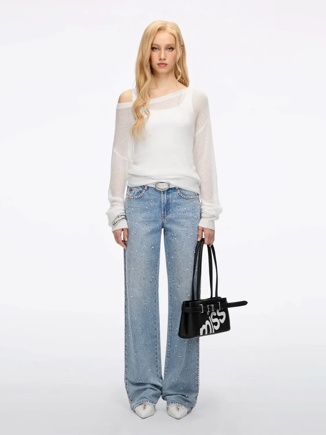 Miss Sixty Pearl Rhinestone jeans light blue straight