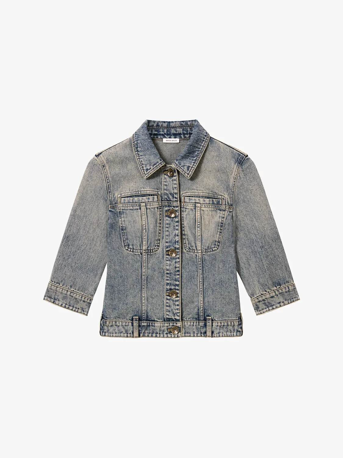 Miss Sixty Multi-Patch denimjakke blå patchwork korte ærmer