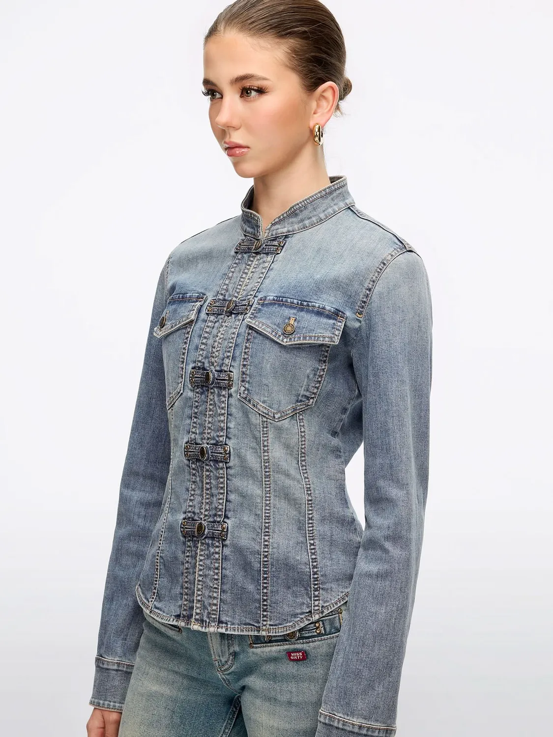 Miss Sixty Frog-Button denimskjorte vintage dark blue