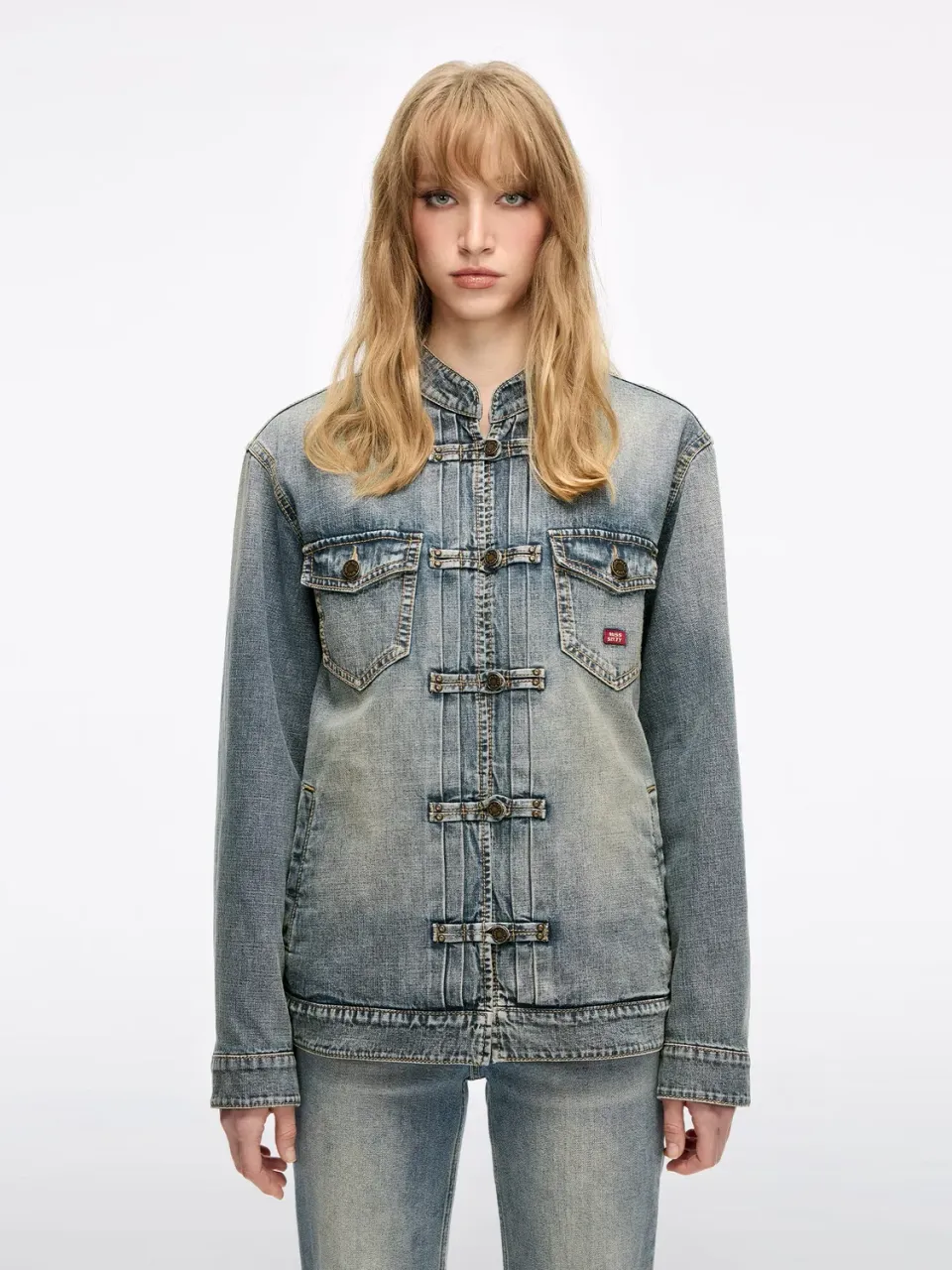 Miss Sixty Frog-Button Denim Jakke jeansjakke blå foret