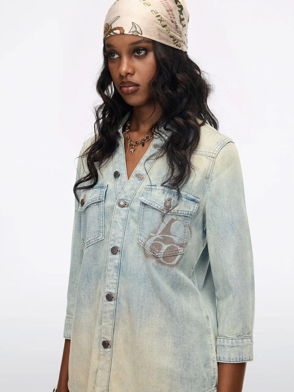 Miss Sixty Printed Denim skjorte blå vintage print
