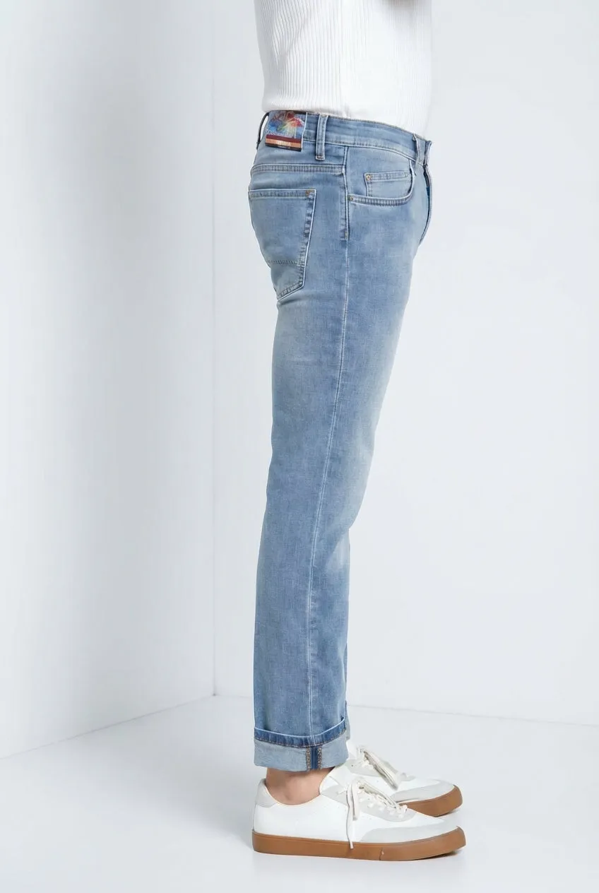 Mason's Harris jeans lyseblå Hawaii-print slim