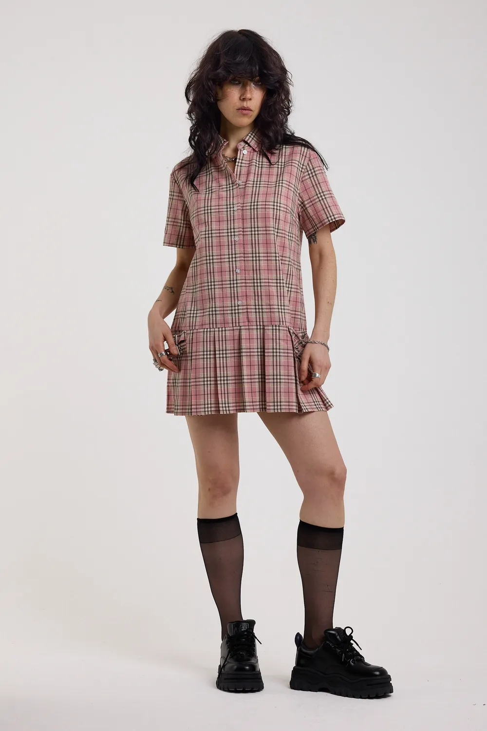 The Ragged Priest Blossom minikjole tartan lyserød
