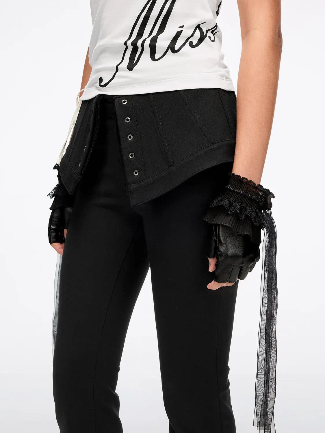 Miss Sixty flare bukser sort korsettalje