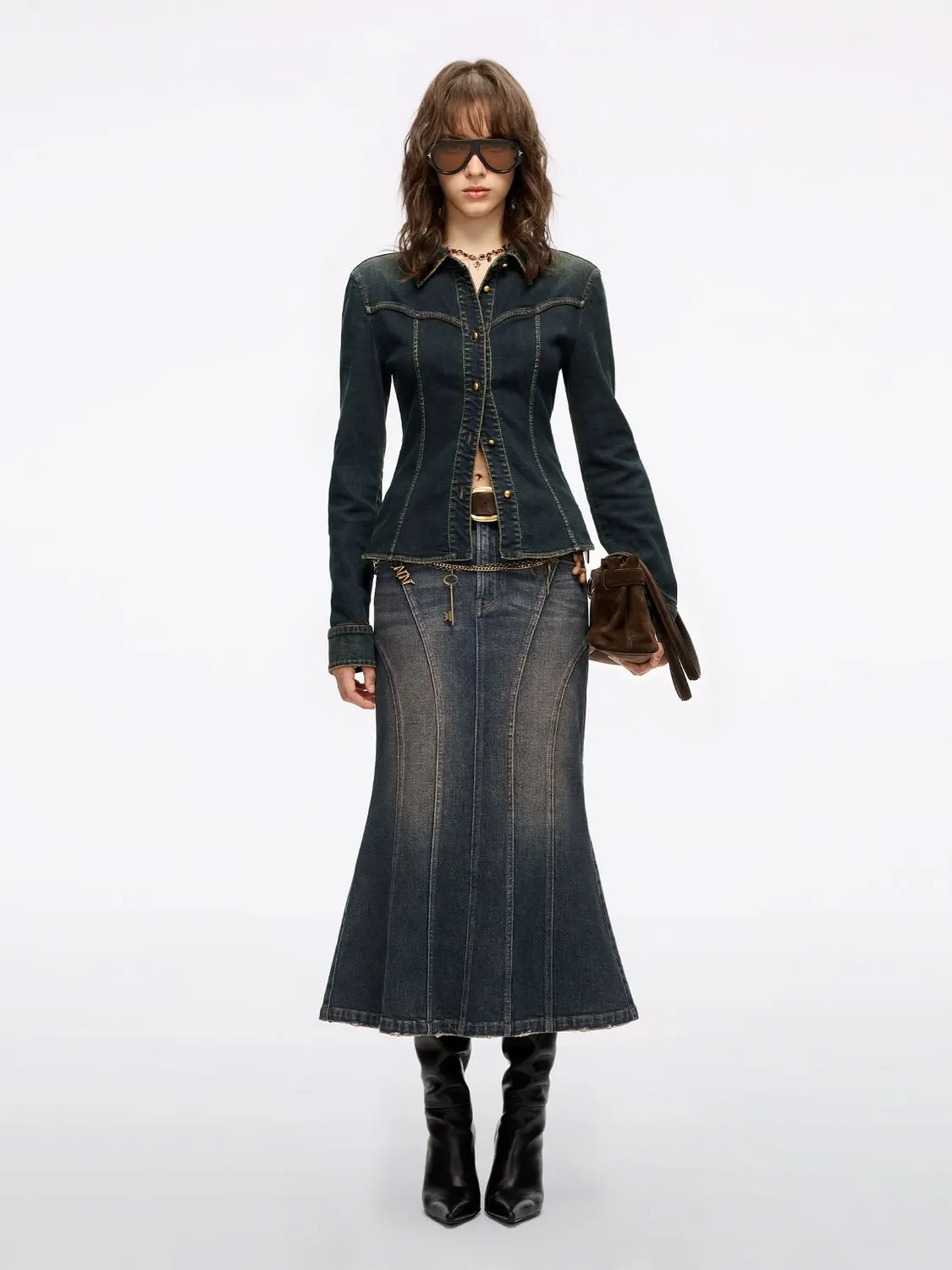 Miss Sixty cropped denimskjorte blå bomuld retro vask