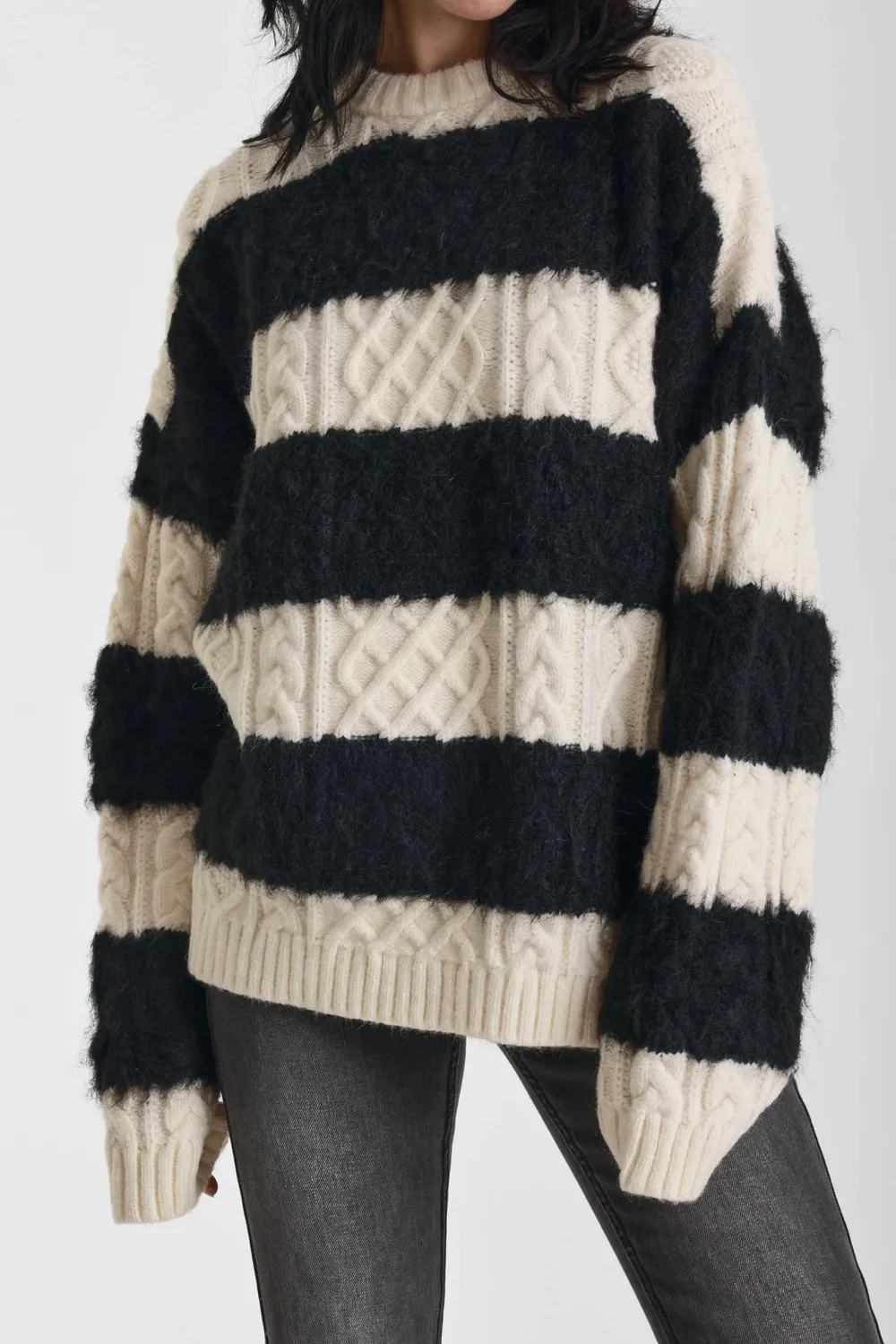 The Ragged Priest Crypt Stripe oversized cable knit jumper stribet