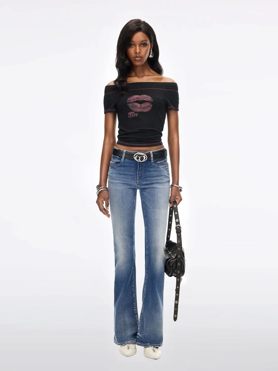 Miss Sixty Graphic Lip t-shirt sort med læbeprint