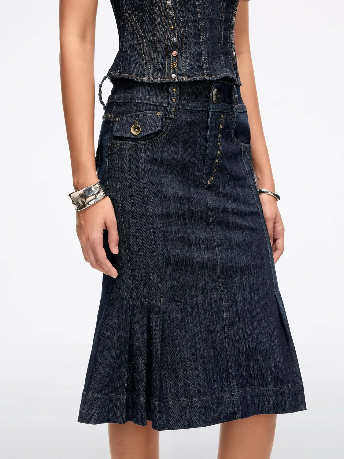 Miss Sixty Mermaid denimnederdel mørkeblå midi