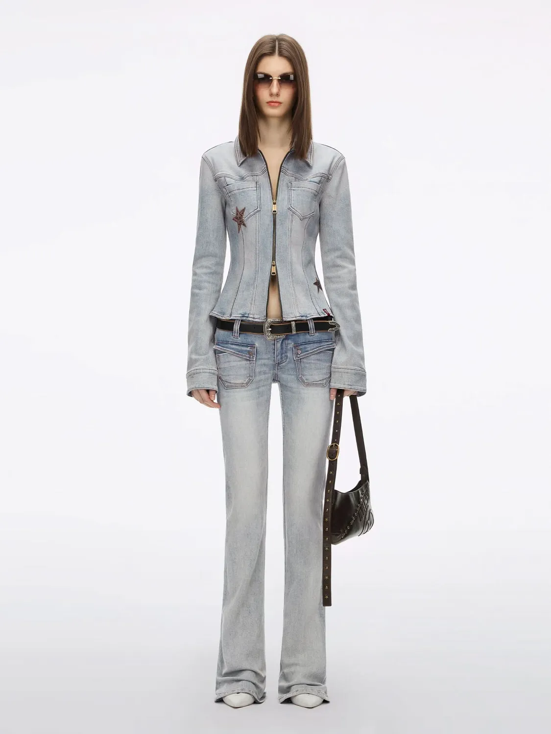 Miss Sixty Zipper Denim Shirt denimskjorte lyseblå lynlås