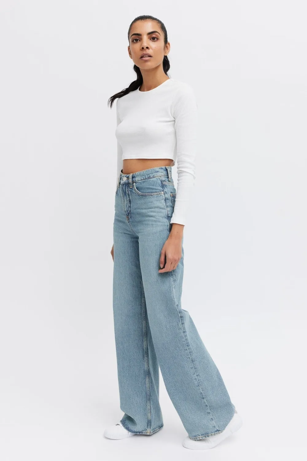 Organsk Wave Ocean Blue jeans turkis wide 34