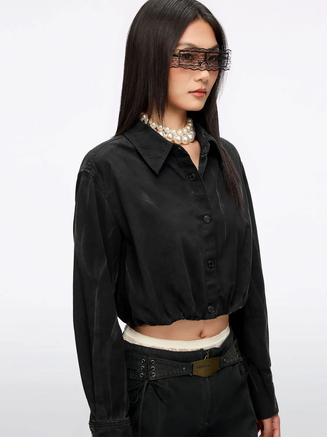 Miss Sixty distressed denimskjorte dark chocolate