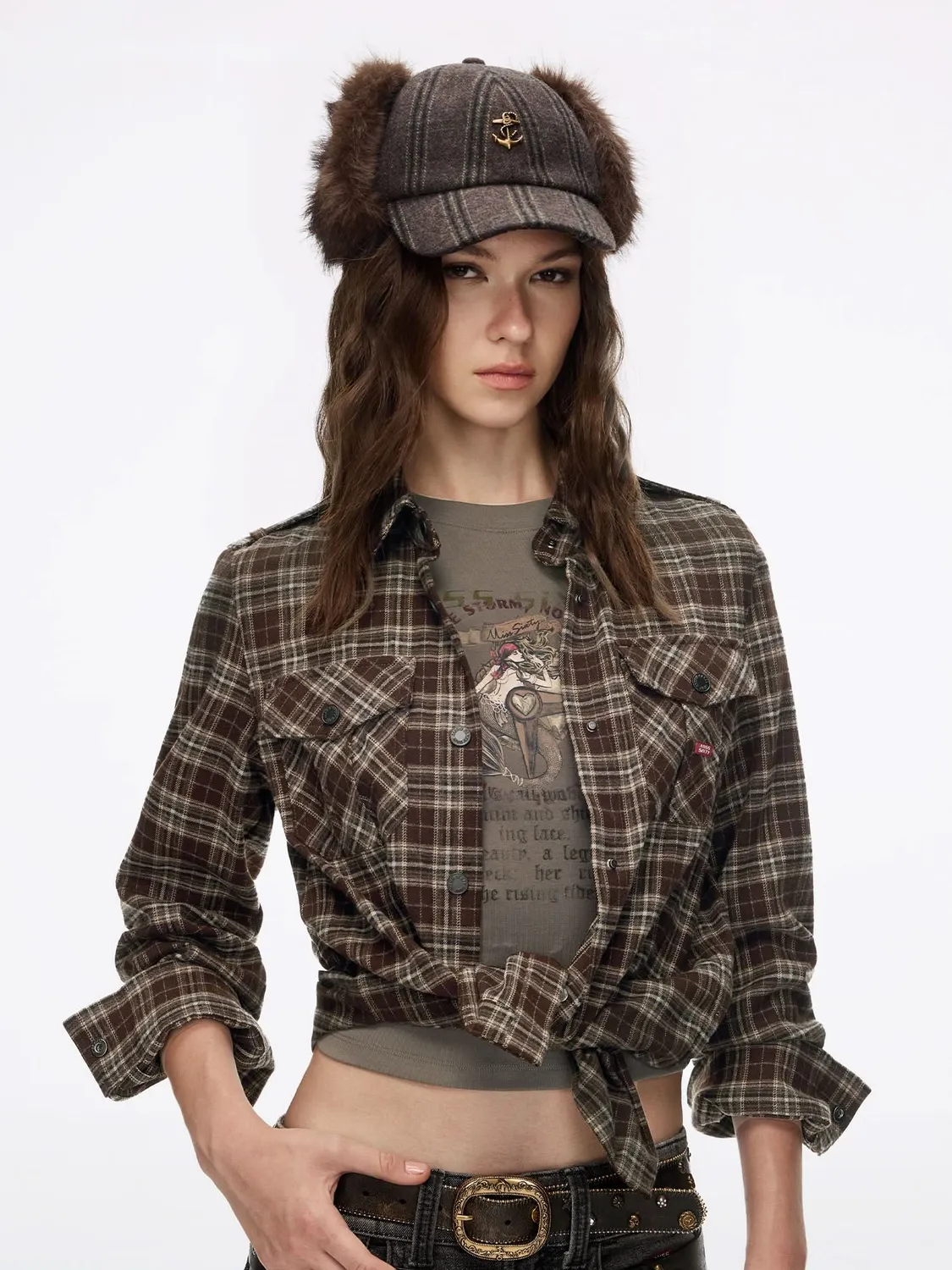 Miss Sixty Check-Panelled cap brun ternet