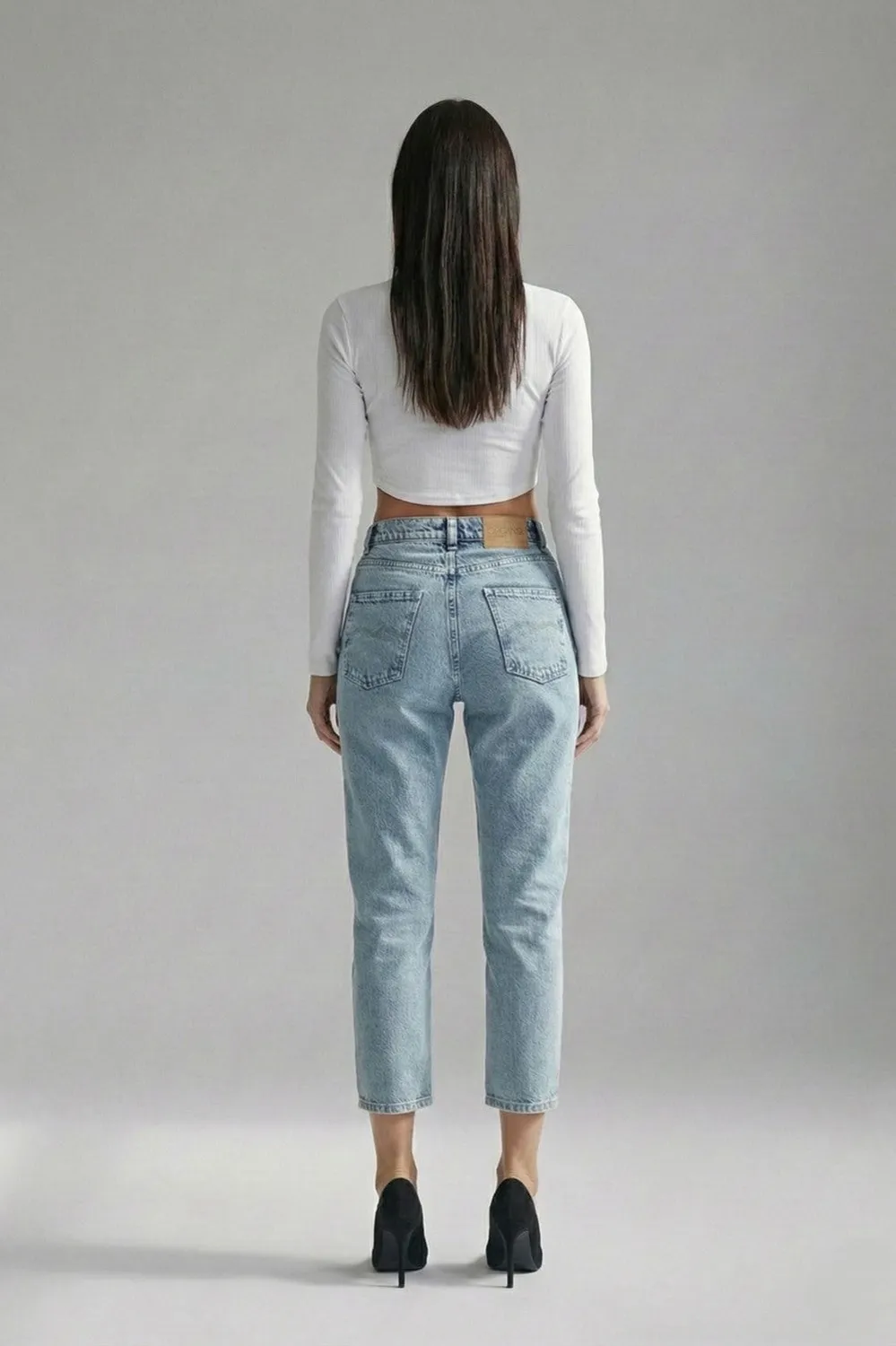 Organsk Aqua Shorty jeans W28 L27 turkis høj talje