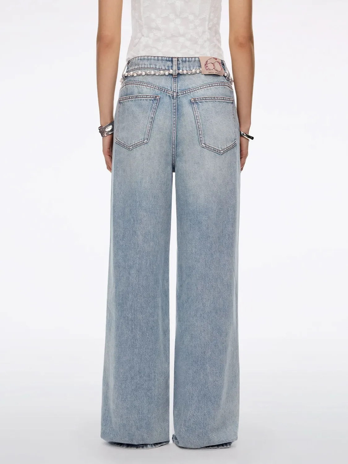 Miss Sixty straight jeans mellemblå med perlekæde