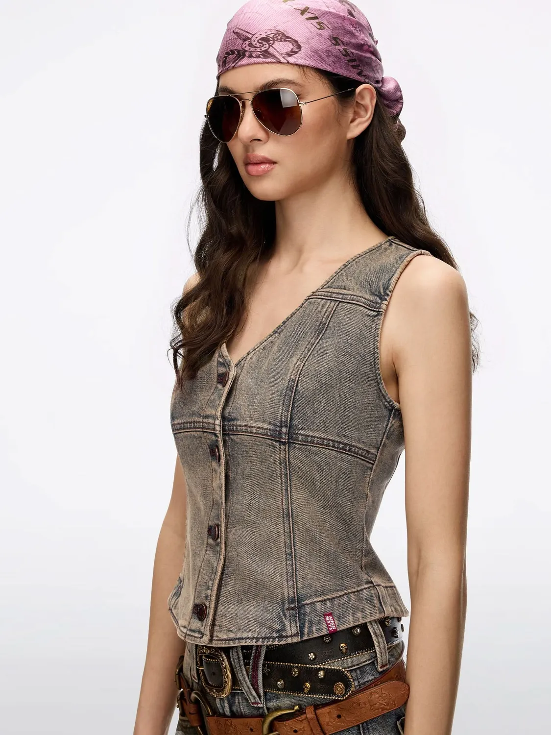 Miss Sixty Distressed denimvest blå cropped