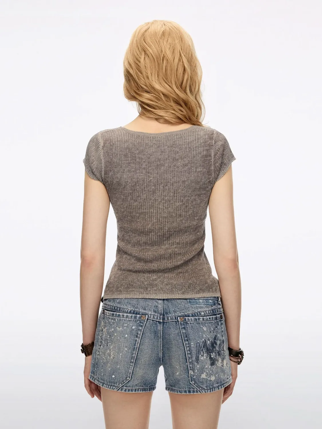 Miss Sixty Faded Printed strik retro rød hør cropped